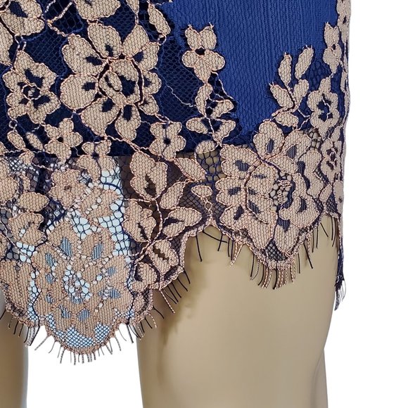 Minuet Fitted Bodycon Dress Women's S Blue V Neck Spaghetti Strap Lined Zipper - Picture 10 of 15